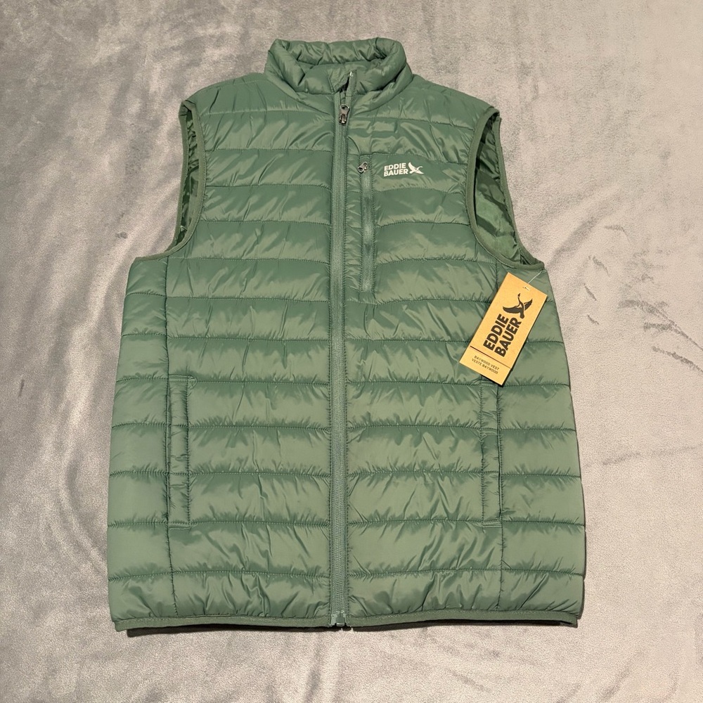 Eddie Bauer Vest Mens Small Duck Green Baywood Vest Insulated Puffer